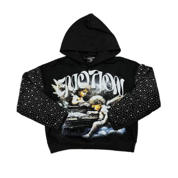 Mixed Emotions Black Fallen Angel Rhinestone Hoodie