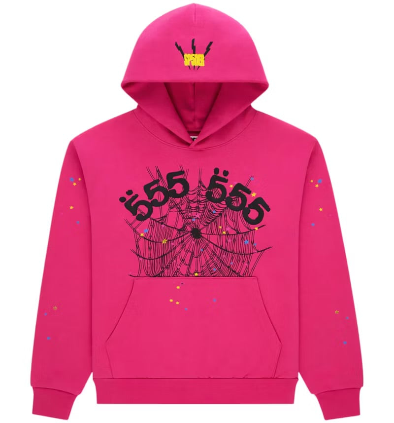 Sp5der Pink Angel Number 555 Beluga Hoodie