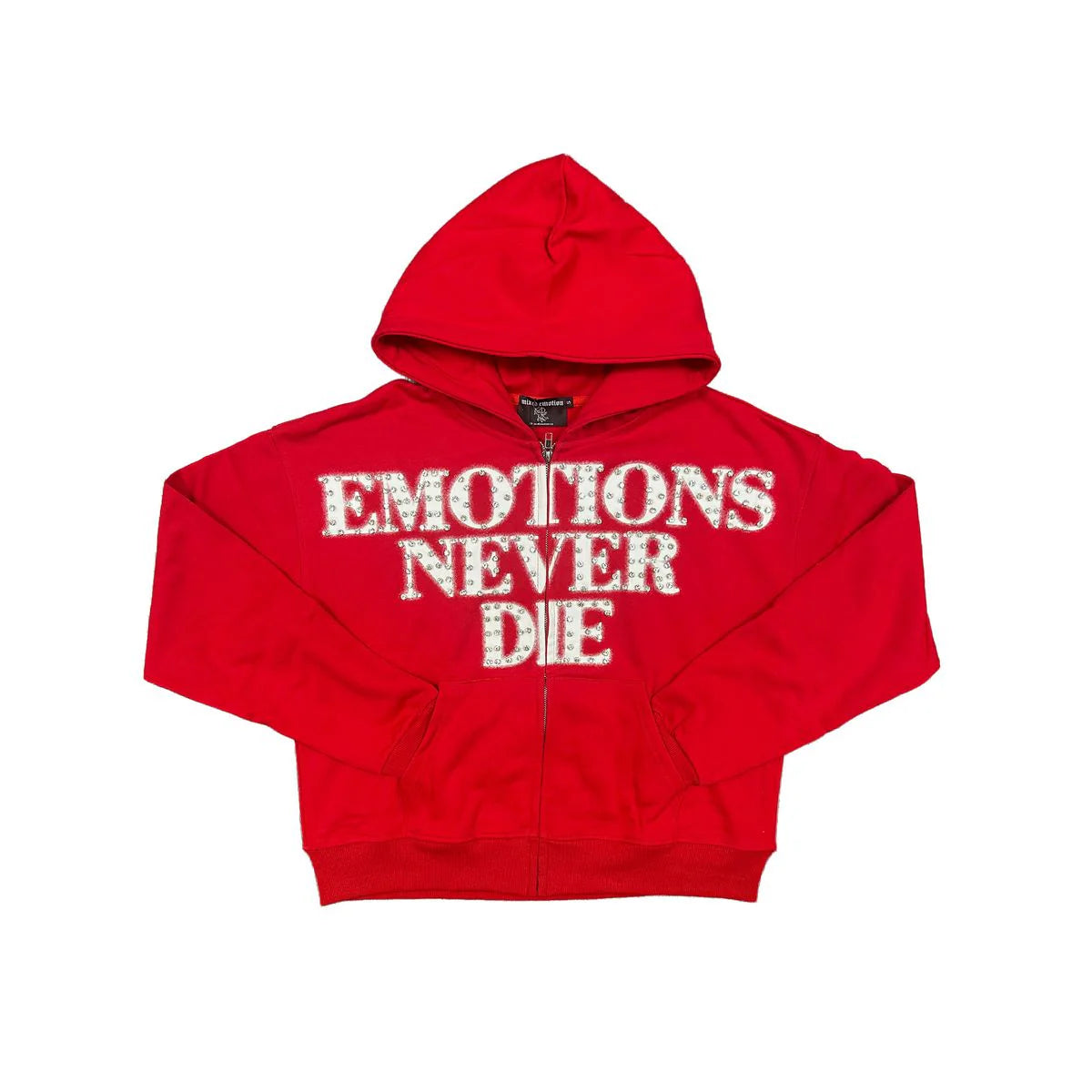 Mixed Emotions Emotions Never Die Rhinestone Red Zip Up Hoodie