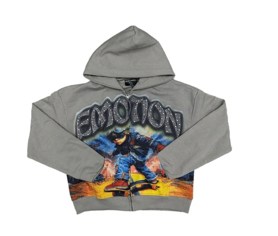Mixed Emotion Last Ride Grey Rhinestone Hoodie