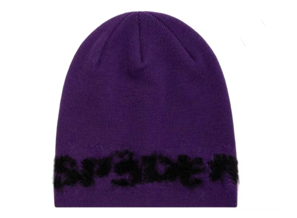 Sp5der Purple Fuzzy Logo Mohair Beanie