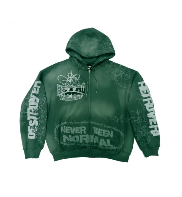 Retrovert Destroyer Zip Up Hoodie Green