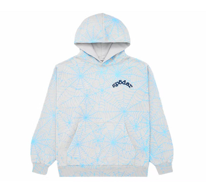 Sp5der AOP Heather Grey Web Hoodie