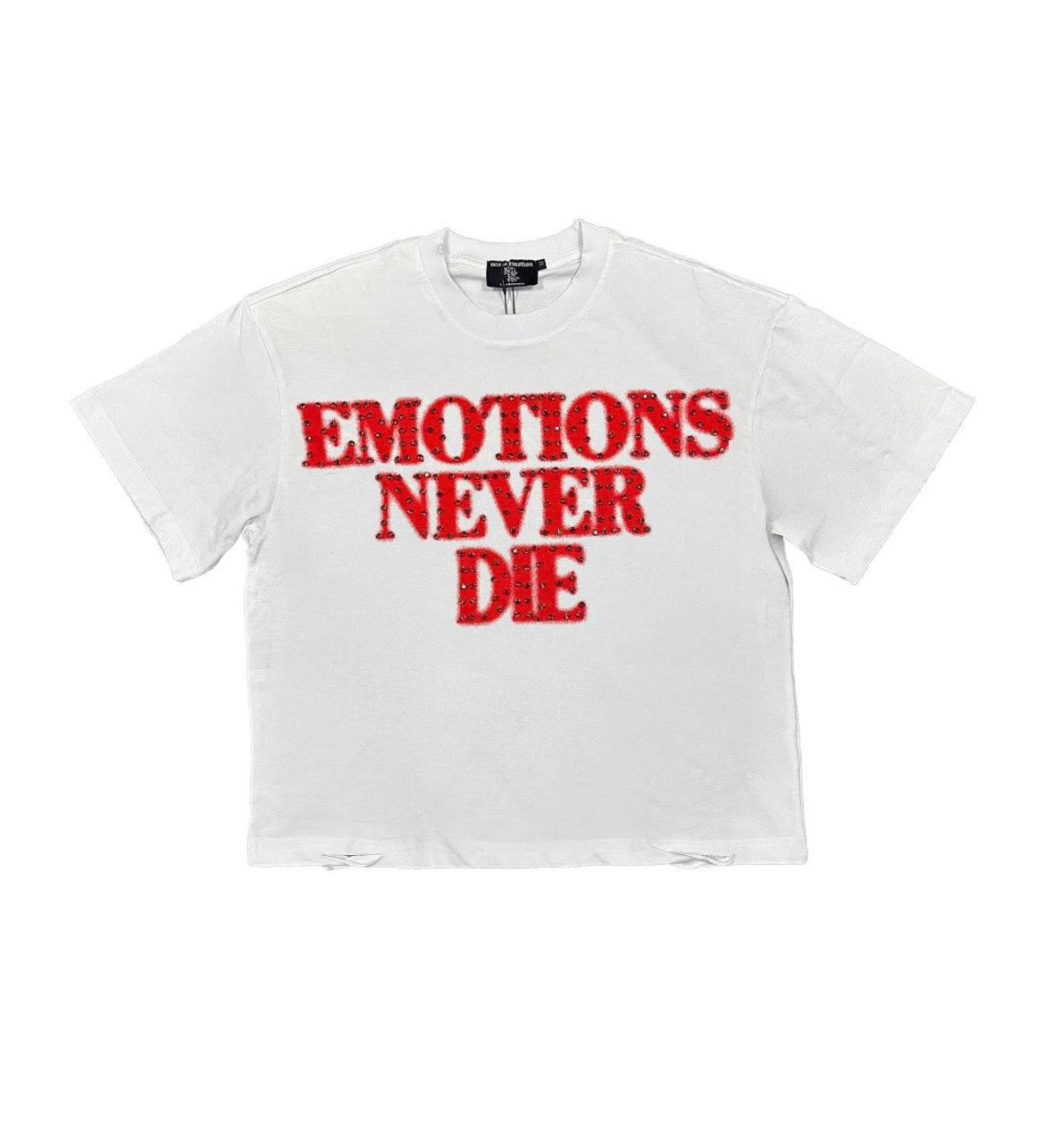 Mixed Emotions White Red End Rhinestone Tee