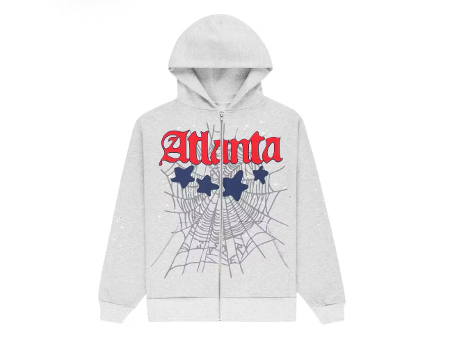 Sp5der Heather Grey Atlanta Star Full Zip Up Hoodie