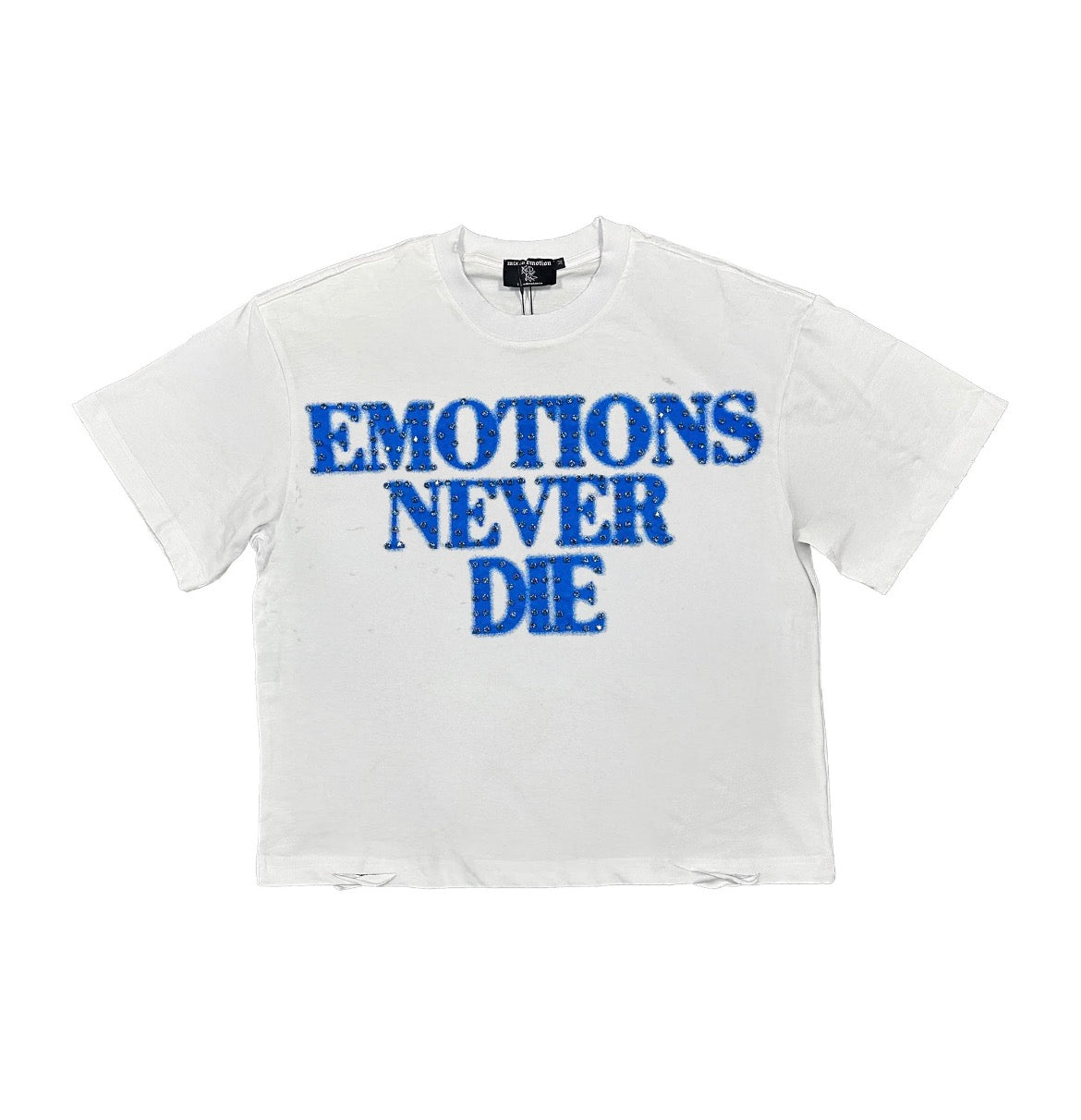 Mixed Emotions White Blue End Rhinestone Tee