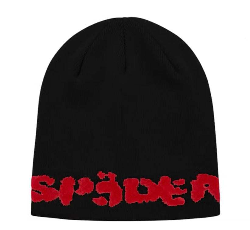 Sp5der Red Black Fuzzy Logo Mohair Beanie