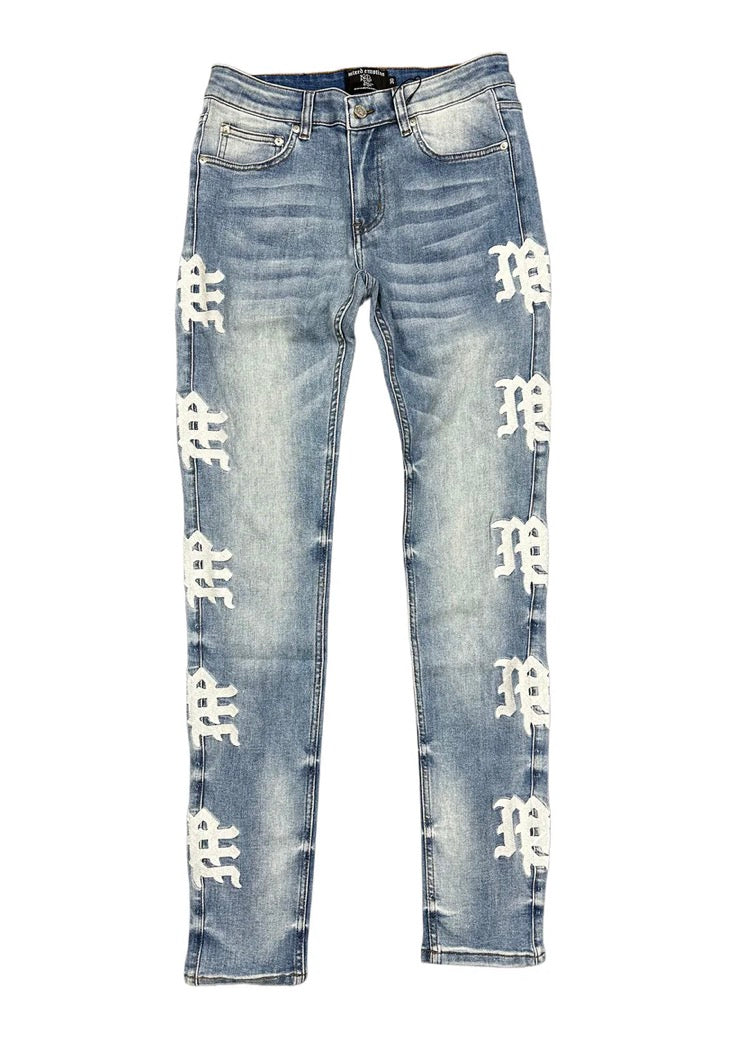 Mixed Emotions Monogram Denim Blue Wash Jeans