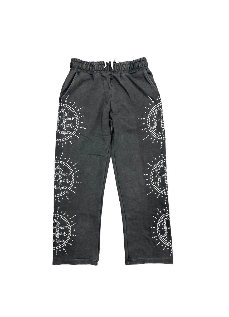 Mixed Emotion Eclipse Grey Acid Wash Rhinestone Sweatpants