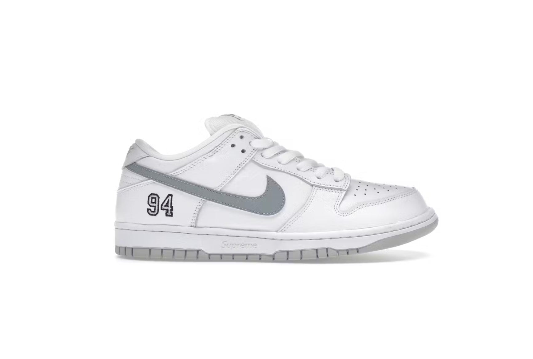 Nike SB Dunk Low Supreme 94 White Metallic Silver