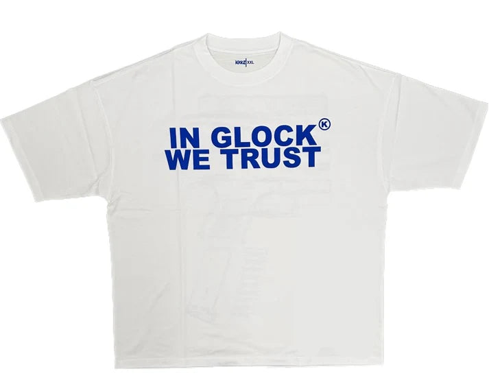 In Glock We Trust White Blue Tee