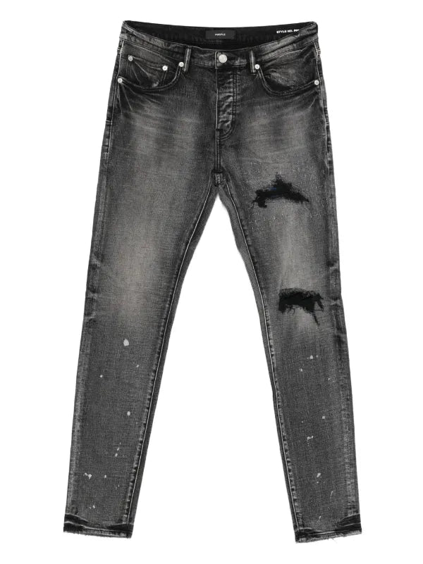 Purple Skinny Plaid Patch Black Jeans